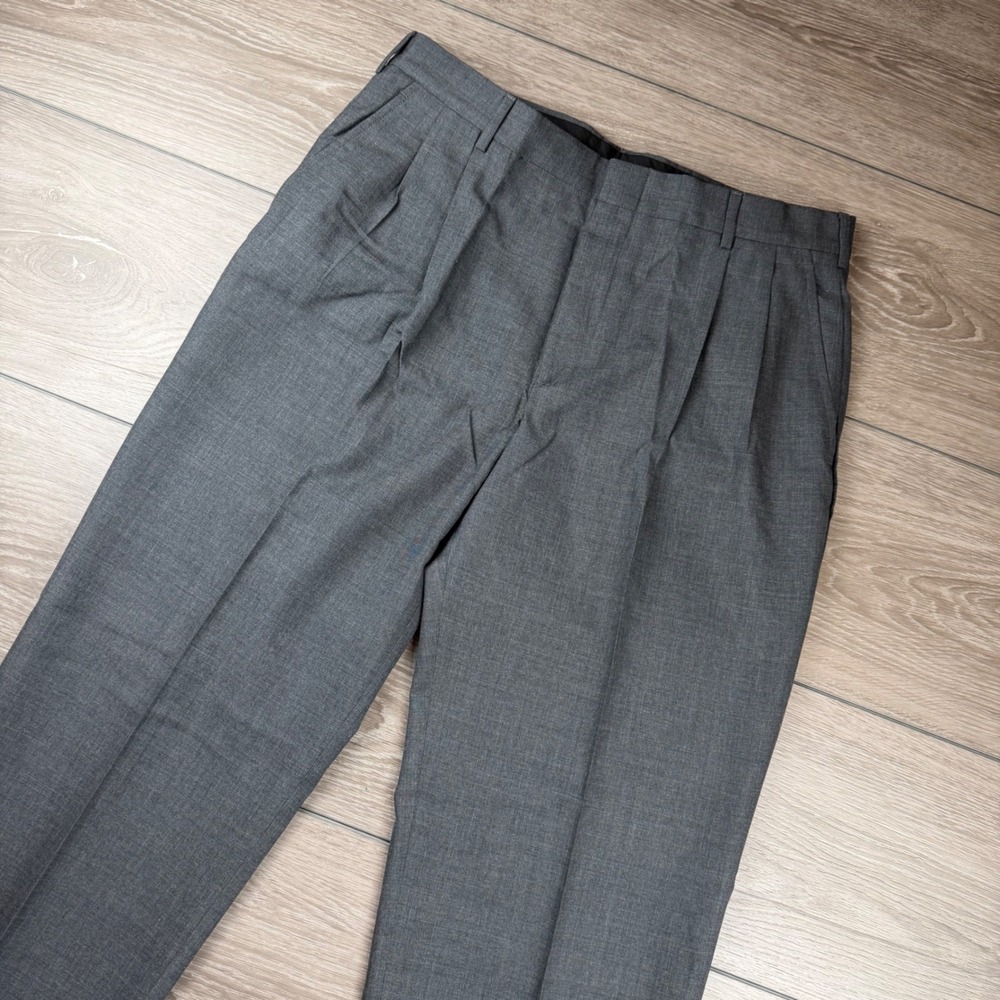 Lands' End Mens Pleated Dress Pants Charcoal Grey 34